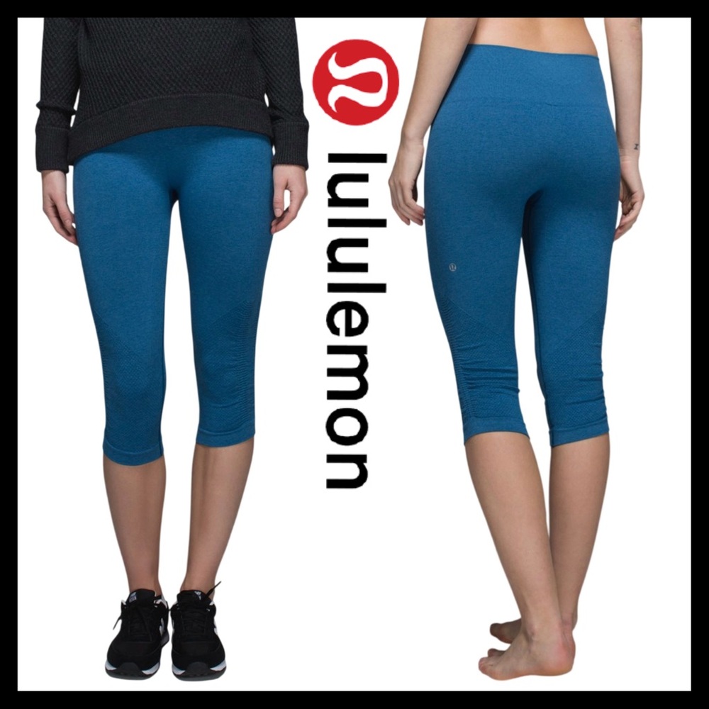 Lululemon Women’s In The Flow Crop II Heathered Jet Set Blue Leggings Size (10)